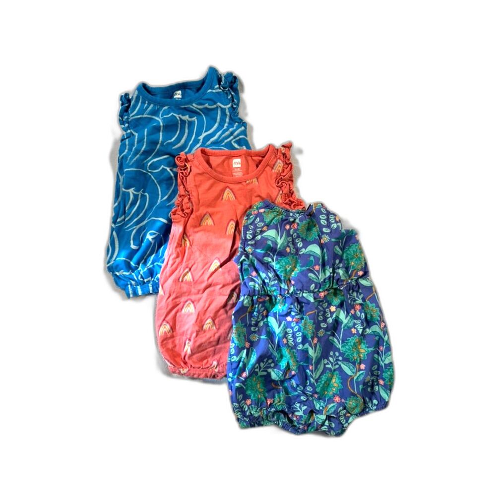 Set of rompers by Tea Collection in 12-18M, ideal for summer play
